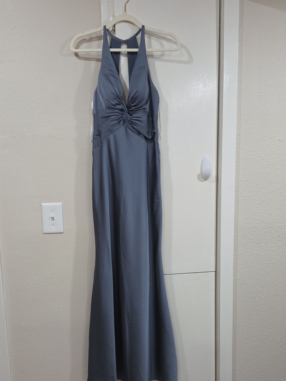 AW Bridal Elegant Slate Blue Halter Evening Dress Or Bridesmaid Dress